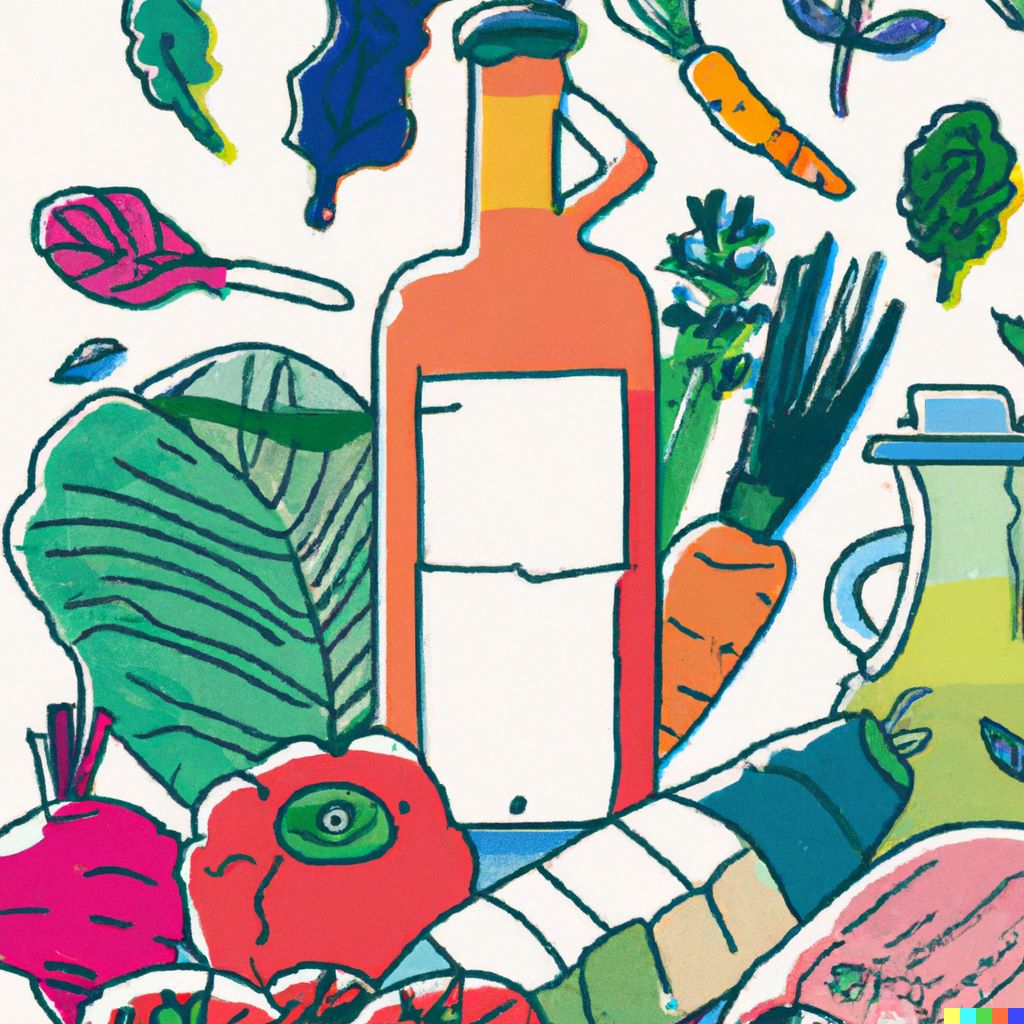 A cartoon showing various groceries